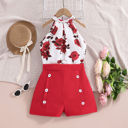 GIrls Floral or heart shaped Summer Printed Halter Top with Shorts