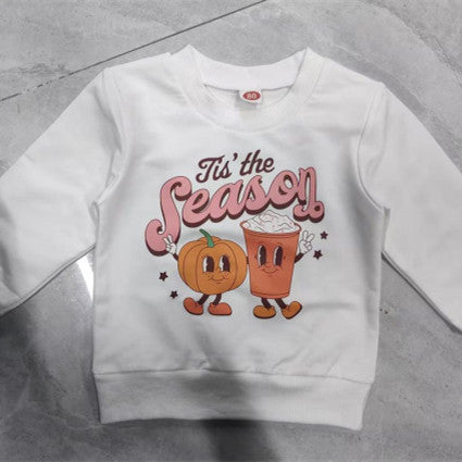 Children's Round Neck Pumpkin and Spice Printed Cute Long Sleeve Sweater