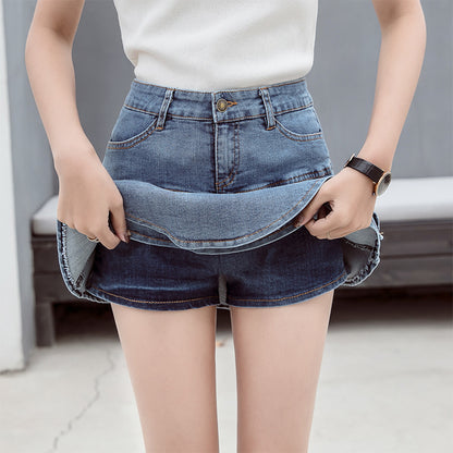 Denim Ruffled Skirt with Shorts underneath