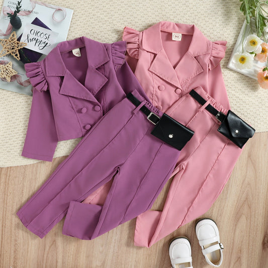 Girls Cute Casual Professional Long Sleeve 2 piece Suit Set
