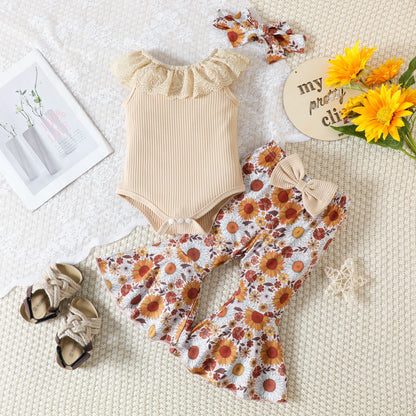 Baby Girl Casual Floral Bell Bottom Fashion Two-piece Set