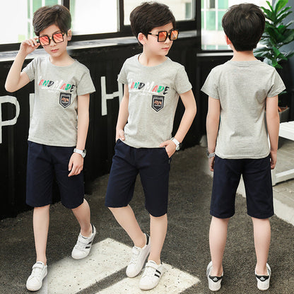 Middle-aged Boys Short Sleeve Summer Sports Two-piece Set