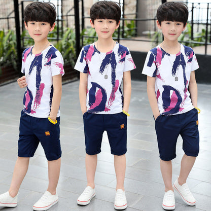 Middle-aged Boys Short Sleeve Summer Sports Two-piece Set