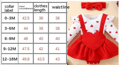 Baby Valentine's Day Long Sleeve Romper Big Love Suspenders Outfit