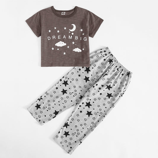 Summer Star Print Kids Homewear Set Breathable Pajamas