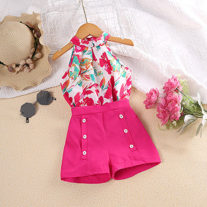 GIrls Floral or heart shaped Summer Printed Halter Top with Shorts