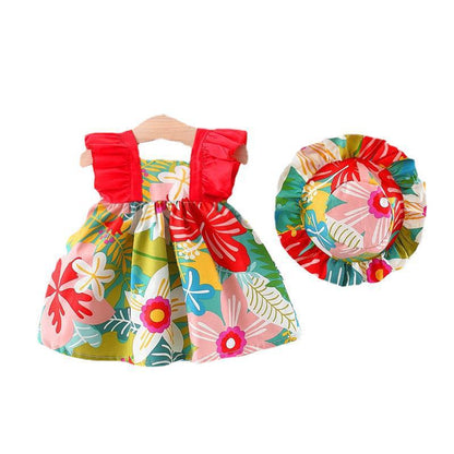 Summer New Baby Girls' Small Flower Dress with Hat