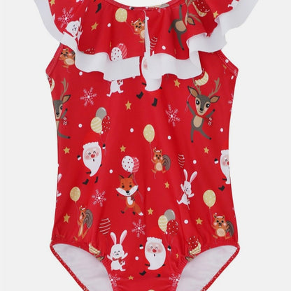 Girls' Christmas Printing Quick-drying One-piece Polyester Swimsuit