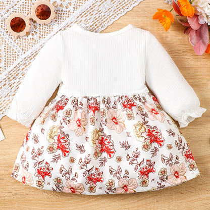 Autumn And Winter Floral Bow Long Sleeve Dress