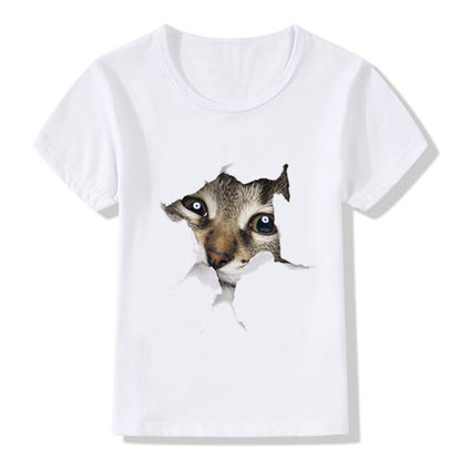 Children's Casual Short-sleeved Cat 3d Printed T-shirt
