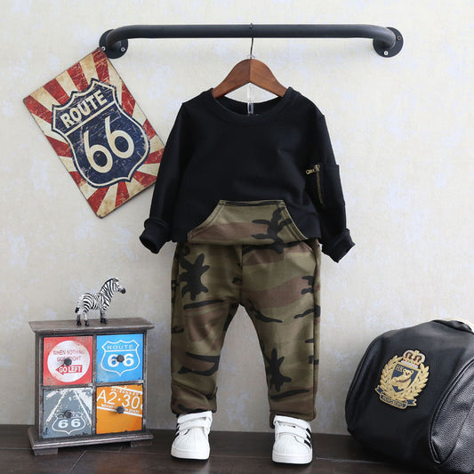 Boys Camouflage Sweatpants Two-piece Set