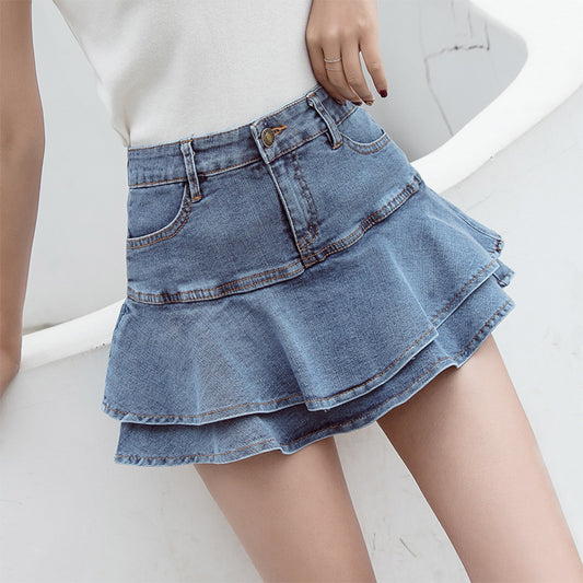 Denim Ruffled Skirt with Shorts underneath