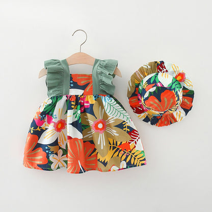 Summer New Baby Girls' Small Flower Dress with Hat