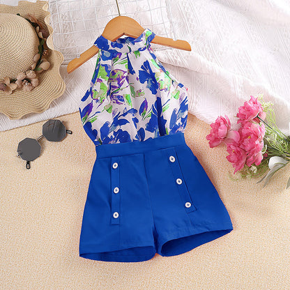 GIrls Floral or heart shaped Summer Printed Halter Top with Shorts