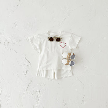 Baby Girl Heart Printing Short Sleeve Style Two Piece Set