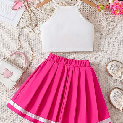 Girls Cheer Beautiful Halter Top With Pleated Skirt Set
