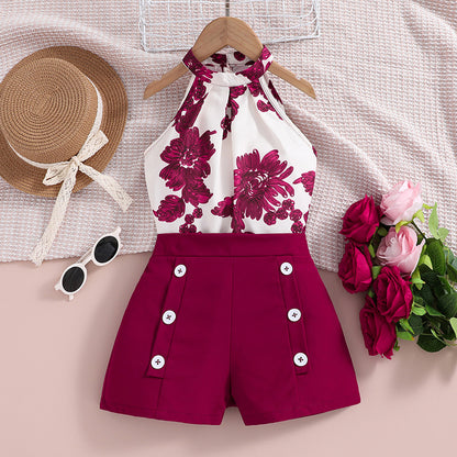 GIrls Floral or heart shaped Summer Printed Halter Top with Shorts