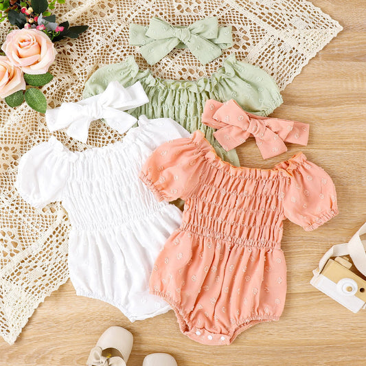 Baby Girl Puff Short Sleeve Rompers Jumpsuit Bow Suit