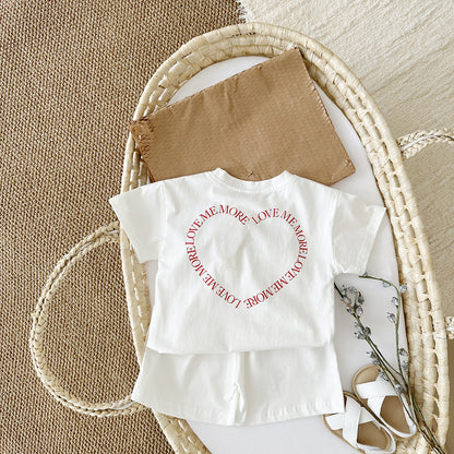 Baby Girl Heart Printing Short Sleeve Style Two Piece Set