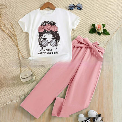 Summer Casual Happy Girl's Day Breathable Set