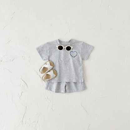 Baby Girl Heart Printing Short Sleeve Style Two Piece Set