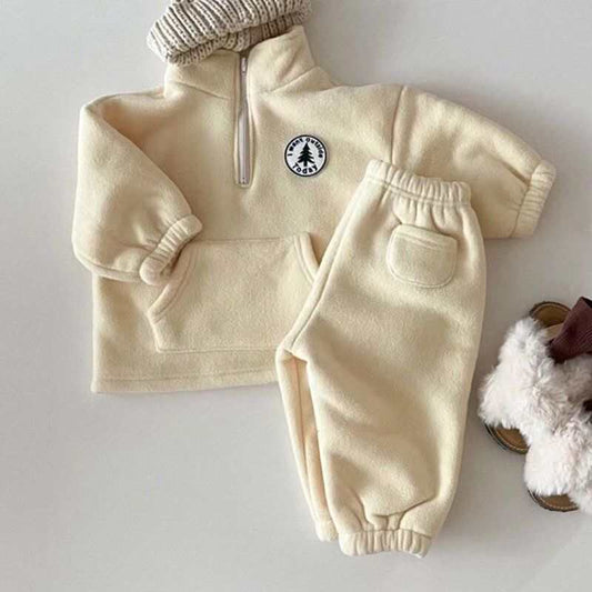 Toddler Fleece-lined Thick Sweater With Pants Two-piece Set