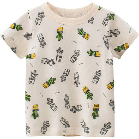 Kids Summer Cactus Short Sleeve Comfortable Cotton T-Shirt