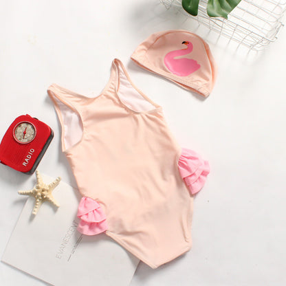Girls Flamingo One-piece Swimsuit with swim cap