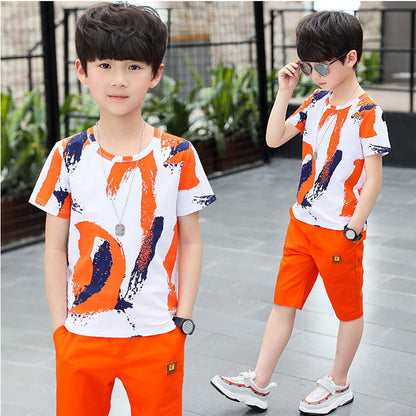 Middle-aged Boys Short Sleeve Summer Sports Two-piece Set