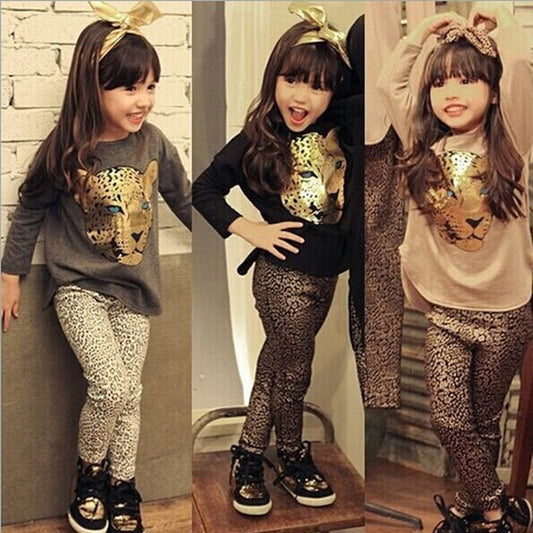 Children's casual long sleeve animal print clothes set for ages 3-8.