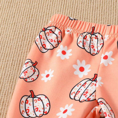 Pumpkin Season Long Sleeve Sweater Bell-bottom Halloween Pants Set