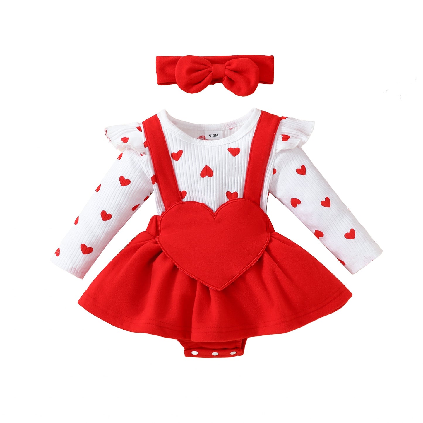 Baby Valentine's Day Long Sleeve Romper Big Love Suspenders Outfit