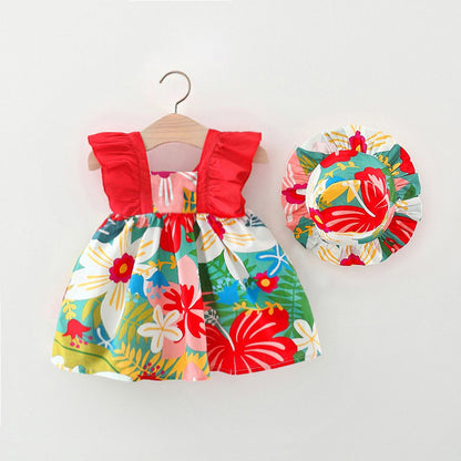 Summer New Baby Girls' Small Flower Dress with Hat