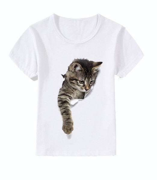 Children's Casual Short-sleeved Cat 3d Printed T-shirt