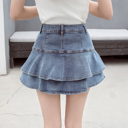 Denim Ruffled Skirt with Shorts underneath