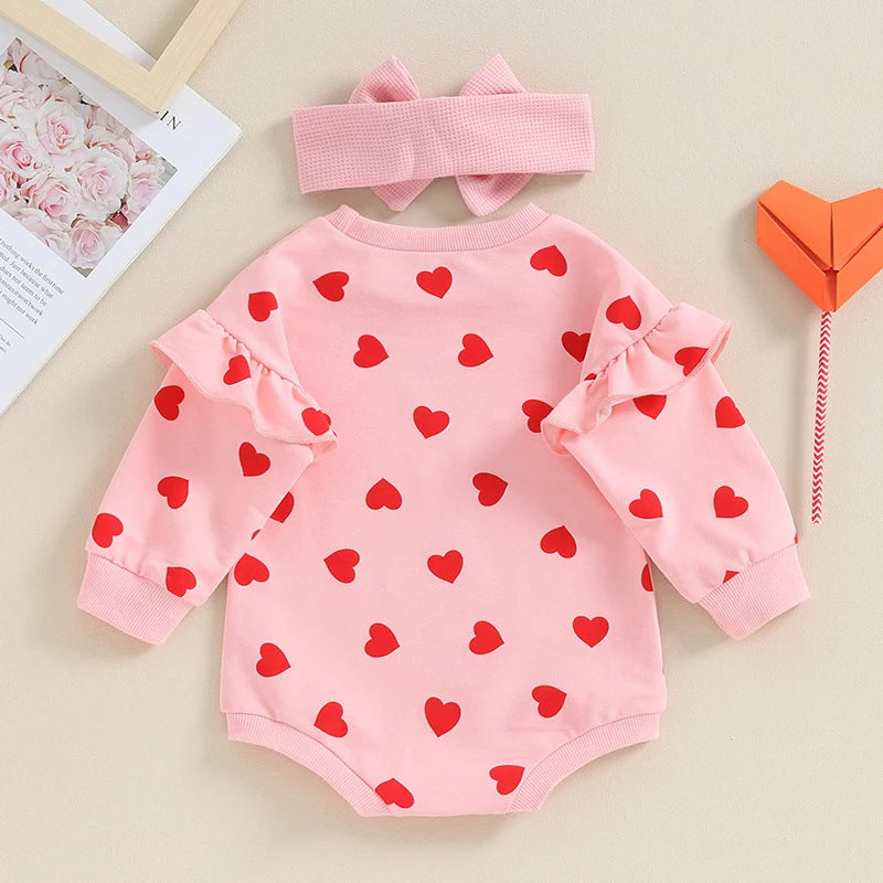Love Long-sleeve Onesie with Bow Two-piece Set