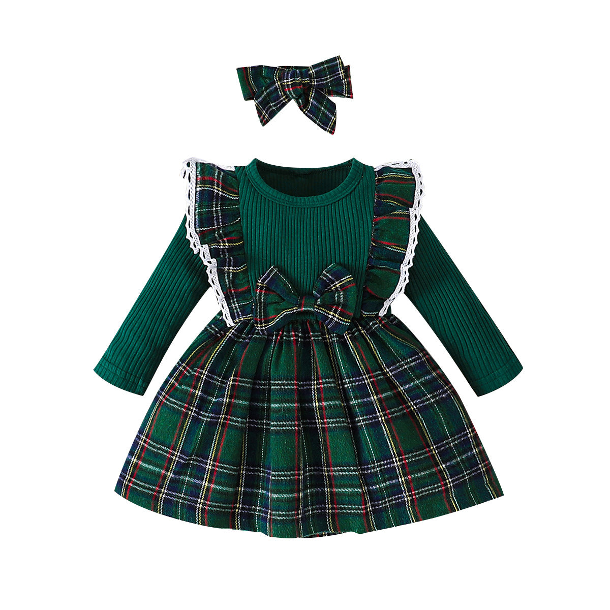 Girl's Christmas Style Plaid Long Sleeve Dress