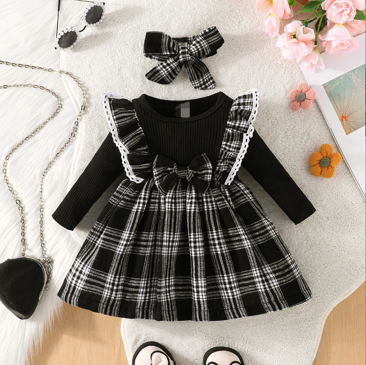 Girl's Christmas Style Plaid Long Sleeve Dress