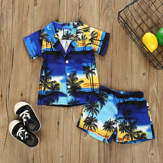 Boys Casual Beach Printed Short-sleeved Set