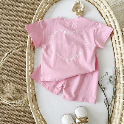 Baby Girl Heart Printing Short Sleeve Style Two Piece Set