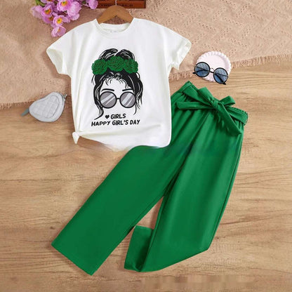 Summer Casual Happy Girl's Day Breathable Set