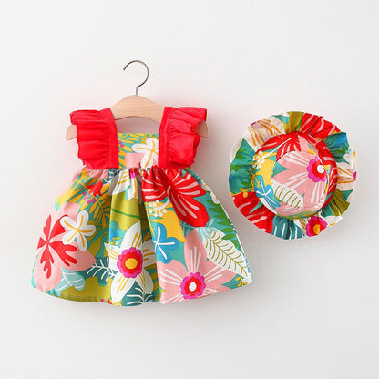 Summer New Baby Girls' Small Flower Dress with Hat