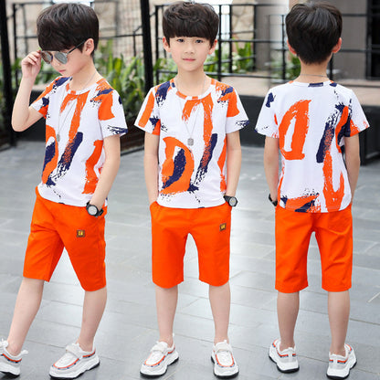 Middle-aged Boys Short Sleeve Summer Sports Two-piece Set