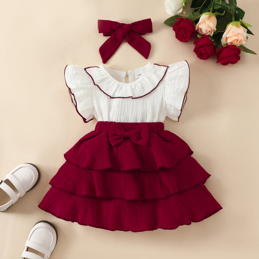 Baby Girl Bow Fashion Ruffled Sleeveless Fashion Dress