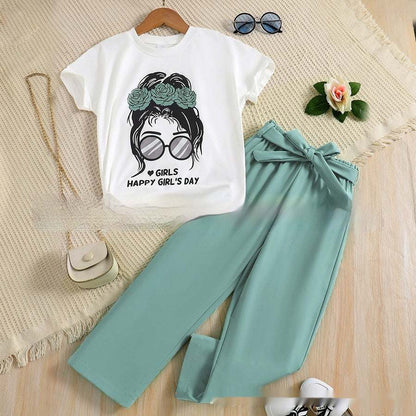 Summer Casual Happy Girl's Day Breathable Set