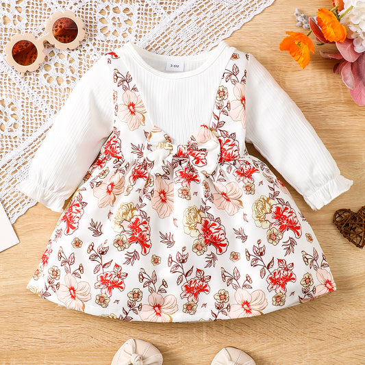 Autumn And Winter Floral Bow Long Sleeve Dress