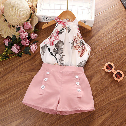 GIrls Floral or heart shaped Summer Printed Halter Top with Shorts