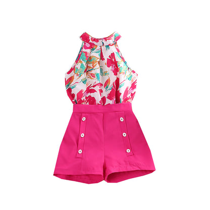 GIrls Floral or heart shaped Summer Printed Halter Top with Shorts