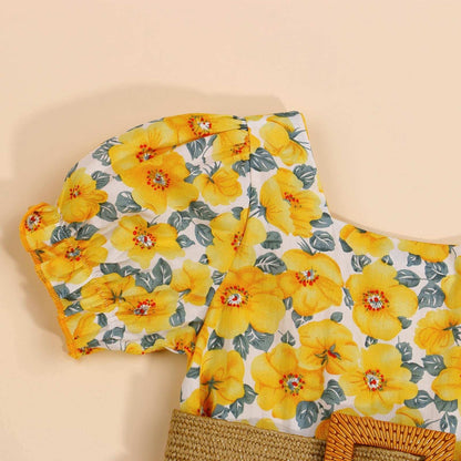 Baby Girls Floral Casual Dress With Mid waist Brown Belt