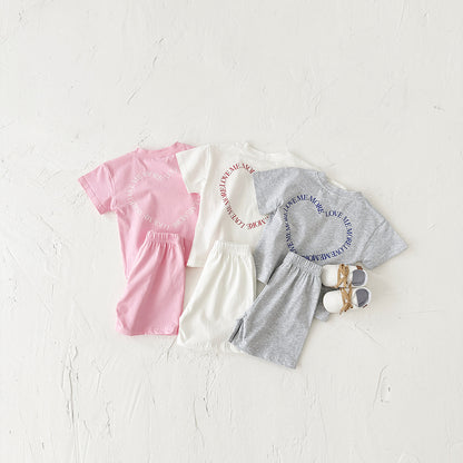 Baby Girl Heart Printing Short Sleeve Style Two Piece Set
